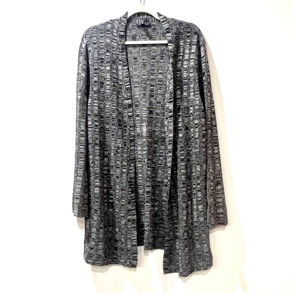 Eileen Fisher Silk Organic Linen Blend Open Long Cardigan Gray Large - Picture 1 of 8